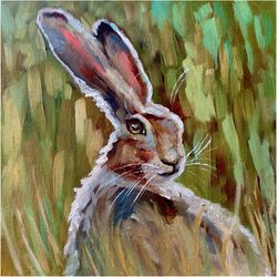 Hare Painting Original Artwork Animal Oil Artwork Colorful Painting Animal Art Oil Painting On Canvas Hare Artwork