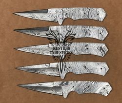 Lot of 5 Damascus Steel Blank Blade Knife For Knife Making Supplies, Custom Handmade FULL TANG Blank Blades (SU-133)