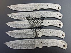 Lot of 5 Damascus Steel Blank Blade Knife For Knife Making Supplies, Custom Handmade FULL TANG Blank Blades (SU-136)