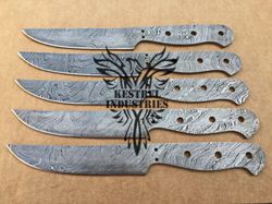 Lot of 5 Damascus Steel Blank Blade Knife For Knife Making Supplies, Custom Handmade FULL TANG Blank Blades (SU-140)