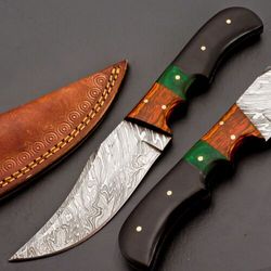 Exquisite Handcrafted Damascus Steel Hunting Skinner Knife with Fixed Blade and Leather Sheath (SK-103-US)