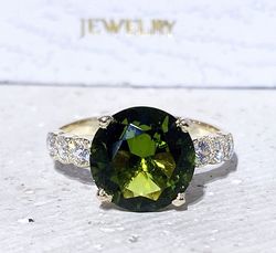 Peridot Ring - August Birthstone - Statement Ring - Gold Ring - Engagement Ring - Round Ring - Cocktail Ring