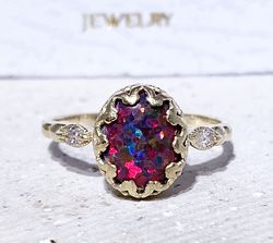 Fire Opal Ring - Statement Ring - Red Opal - Dainty Ring - Bezel Ring - Gold Ring - Gemstone Ring - Opal Jewelry