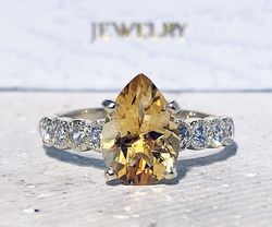 Citrine ring - November Birthstone - Statement Ring - Gold Ring - Engagement Ring - Teardrop Ring - Cocktail Ring