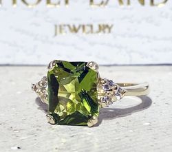 Peridot Ring - August Birthstone - Statement Ring - Gold Ring - Engagement Ring - Rectangle Ring - Cocktail Ring