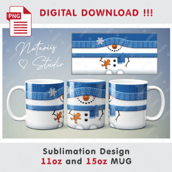 Cute Christmas Snowman Sublimation Design - 11oz 15oz MUG - Digital Mug Wrap