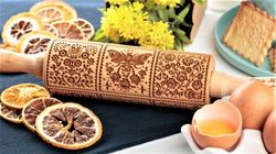 Springerle Folk engraved wooden rolling pin Embossed flowers dough roller Carved molds Gift for birthday Sugar cookies