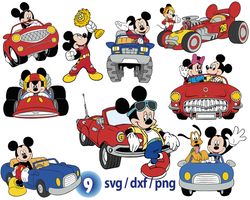 disney mickey mouse car racing svg, mickey mouse driving car svg
