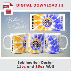 TIE-DYE Starbucks Sublimation Design - 11oz 15oz MUG - Digital Mug Wrap