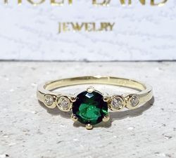 Emerald Ring - May Birthstone - Gold Ring - Stacking Ring - Dainty Ring - Tiny Ring - Simple Ring - Delicate Ring