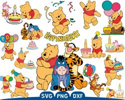 Winnie the Pooh birthday svg, Pooh and friends birthday svg, Tigger birthday png