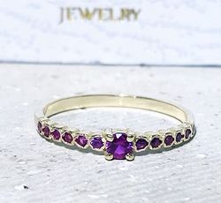 Ruby Ring - July Birthstone - Stacking Ring - Gemstone Band - Gold Ring - Prong Ring - Half Eternity Ring - Fuchsia Ring