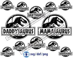 jurassic park svg, daddysaurus svg, mamasaurus svg, dinosaur family svg png