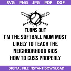 Turns Out I'm The Softball Mom Most Likely To Teach The Neighborhood Kids How To Cuss Properly Svg, Mother's Day Svg