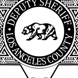 Los Angeles County CA Sheriff Badge w Rank Banner Black white vector outline or line art file for cnc laser cutting, woo