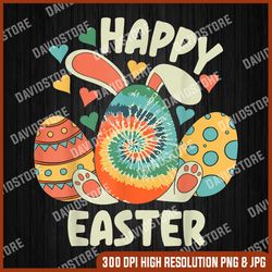 Happy Easter Bunny Rabbit Png, Colorful Easter Eggs Png, Digital File, PNG High Quality, Sublimation, Instant Download