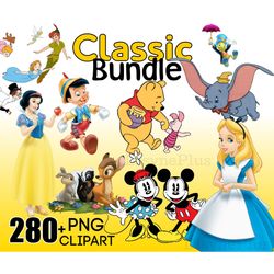 280 Classic Bundle Clipart Bundle, Minnie Mickey Dumbo Alice Pooh, Disney Clipart Bundle, Cartoon Bundle, Disney Png