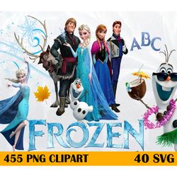 445 Frozen Clipart Bundle, Clipart Frozen Png, Elsa Olaf Anna Frozen, Disney Clipart Bundle, Frozen Font