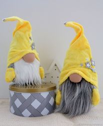 Yellow plush gnome stuffed doll with stars