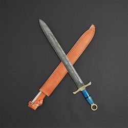 custom damascus steel handmade dagger swords with leather sheath Bone, Black Spacer, Brass gift knife mk3684m