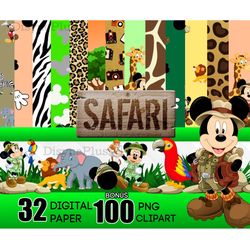 32 Mickey Safari Digital Paper, Mickey Minnie Jungle Safari, Animal Print Pattern, Jungle Animal Patterns Png