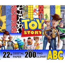22 digital paper toy story clipart png, toy story 4 bundle, toy story birthday, party banner, story alphabet