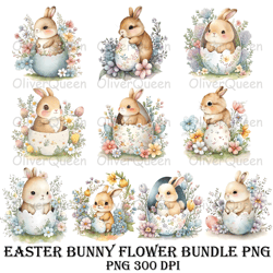 Easter Bunny Flower Bundle PNG, Easter Eggs PNG, Flowers PNG