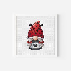 Ladybug Cross Stitch, Gnome Cross Stitch, Gnome Lover Gift Tapestry, Digital File, Instant Download PDF Pattern