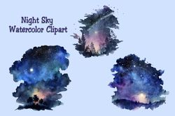 Night Sky Watercolor Clipart