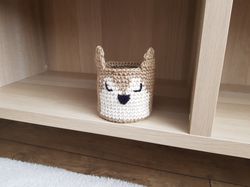 Child storage basket. Kawaii room decor. Fox basket. Nursery Pencil holder. Sleeping fennec fox. Fox lover gifts.