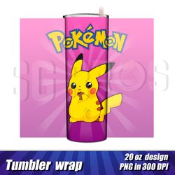 Pikachu tumbler full wrap, Pikachu personalized tumbler design, Pokemon pikachu tumbler template, Pikachu template 20 oz
