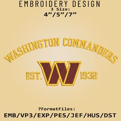 Washington Commanders Embroidery Designs, NFL Logo Embroidery Files, NFL Commanders, Machine Embroidery Pattern