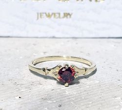 Garnet Ring - January Birthstone - Stacking Ring - Gemstone Band - Simple Ring - Delicate Ring - Gold Ring - Tiny Ring