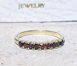 Red Garnet Ring - January Birthstone - Gold Ring - Half Eternity - Simple Ring - Stacking Ring - Delicate Ring