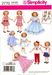 19" doll clothes Pattern Simplicity 2770 Dress Skirt Coat and Hat Overblouse Nightgown Instruction in French Digital PDF