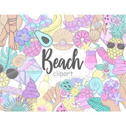 Beach Clip Art | Pastel Illustrations for Sublimation