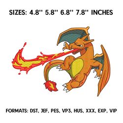 Charizard Embroidery Design File, Pokemon Anime Embroidery Design, Charizard Dragon Anime Pes Design Brother
