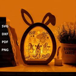 Easter Gnome Egg Paper cutting lamp 3D shadow box Light box template papercut lightbox svg file DIY cricut