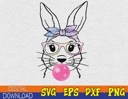 Cute Bunny With Bandana Heart Glasses Bubblegum Easter Day Svg, Eps, Png, Dxf, Digital Download