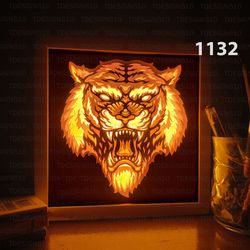 Tiger Paper cut light box template, shadow box, 3D papercut lightbox svg file DIY, cutting cricut