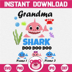 Personalized Name Grandma Baby Shark SVG,Shark Family svg, birthday family svg ,Grandma shirts design,Shark Girl,Cut Fil