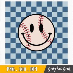 Blue Checkered Smiley Face Baseball Png