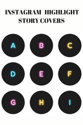26  english alphabet and numbers instagram highlight covers.   Neon social media icons. Instagram highlight story
