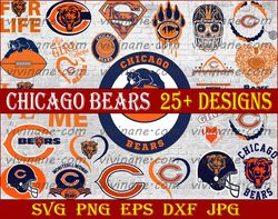 Bundle 24 Files Chicago Bears Football team Svg, Chicago Bears svg, NFL Teams svg, NFL Svg, Png, Dxf, Eps