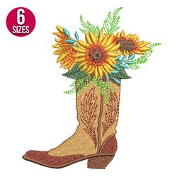Cowgirl Boot with Sunflowers embroidery design, Digital download, Instant download