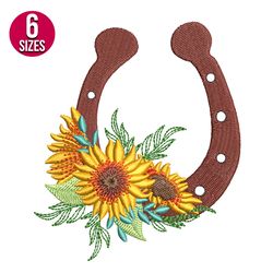 Horseshoe with Sunflowers embroidery design, Digital download, Instant download