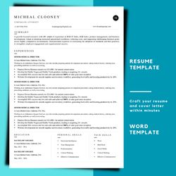 Minimalist Word resume template, cv template word format,