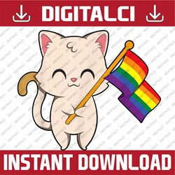 Cat Holding LGBT Flag Equality Pride LGBT Month PNG Sublimation Design