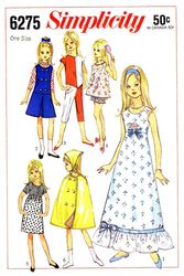 Simplicity 6275 doll pattern Wardrobe for 9 inch little girl dolls such as SKIPPER and LIL Sister Digital download PDF