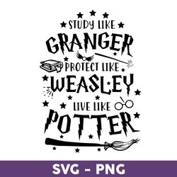 Study Like Granger Protect Like Weasley Live Like Potter Svg, Harry Potter Svg, Harry Potter Clipart Art - Download File